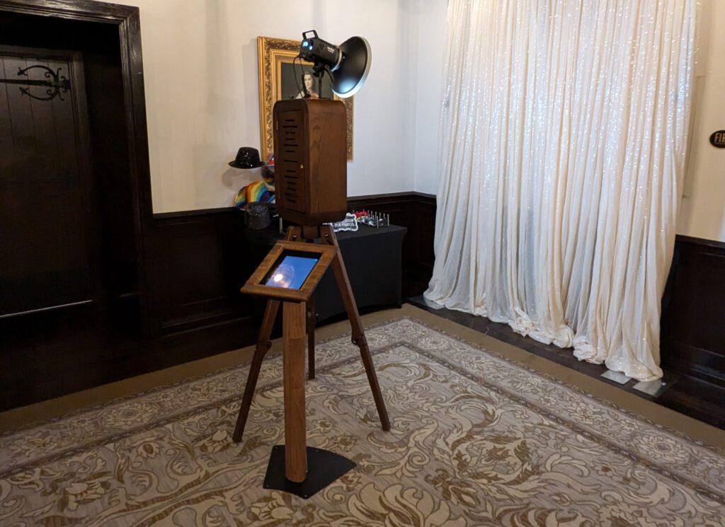 Wooden Photo Booth with digital sharing station